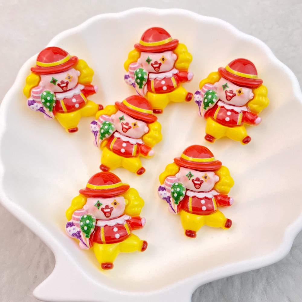 10 Pcs New Cute Bright Cartoon Circus Joker Series Resin Clip Book DIY Jewelry Hairpin Headrope Decoration Craft