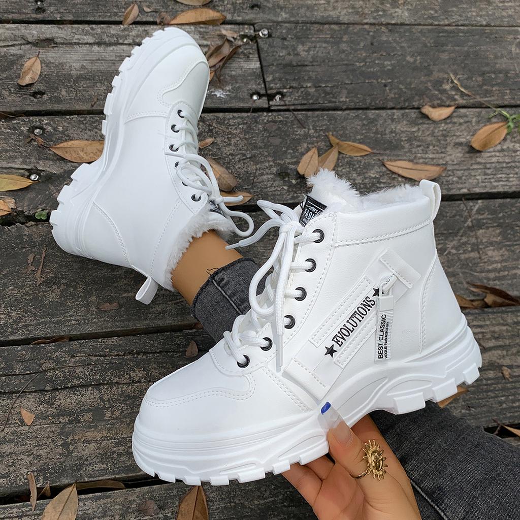 Women Sneakers Winter Fashion Warm Ankle Boots Thick Sole Non Slip Sports Shoes Woman Plus Size Thickened Plush Shoes Women