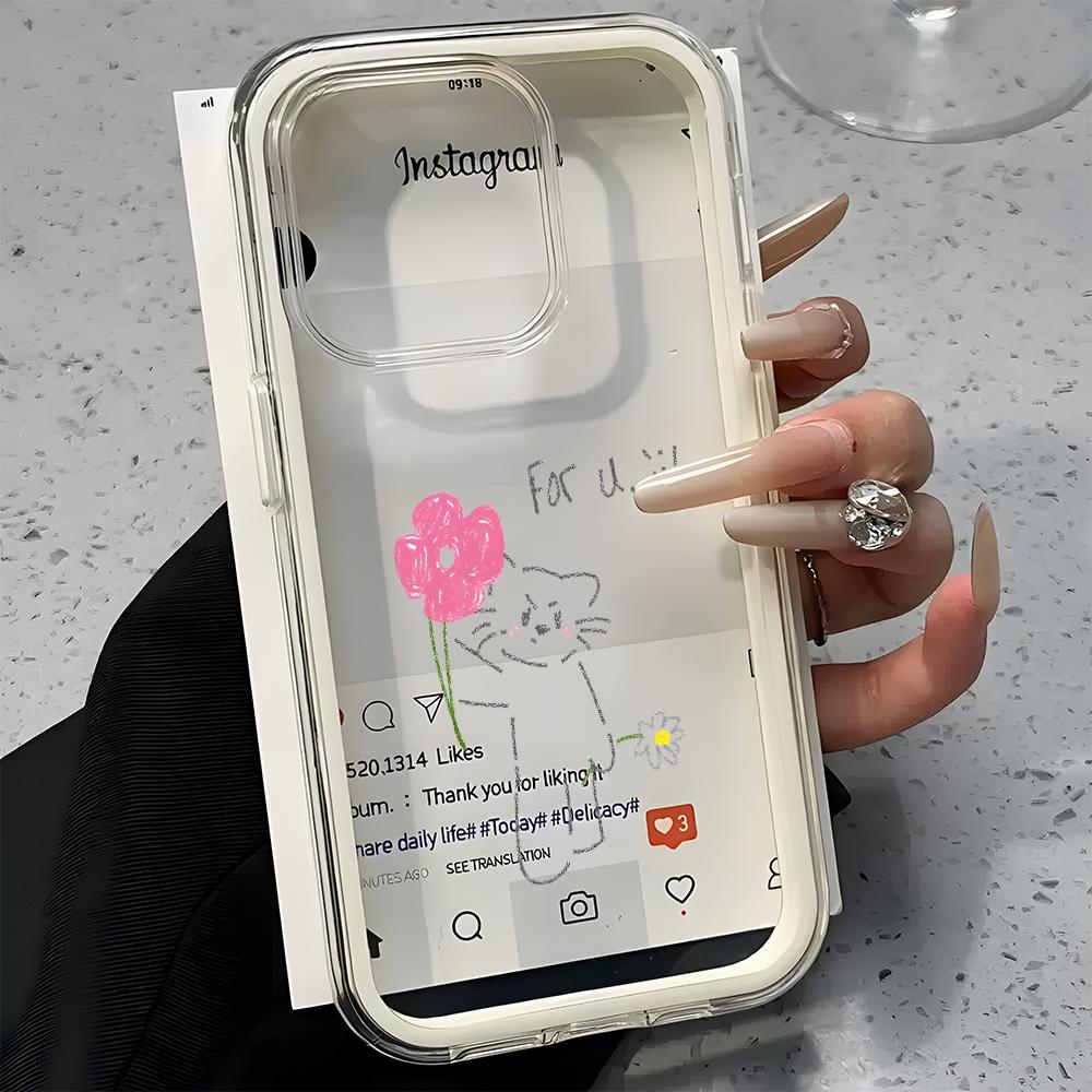 Cute Cat Flower Clear Phone Case For iPhone 11 12 13 14 15 16 17 Pro Max 17 Air Plus 2 In 1 Candy Color Silicone Soft Cover