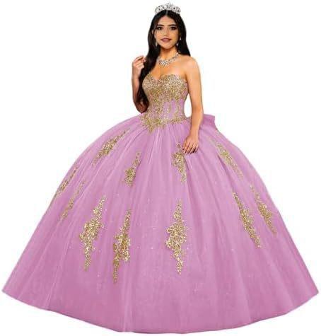 Gold Lace Applique Adult Dress Fluffy Strapless Tube Top Tulle Ball Dress Glitter Princess Dress Dress