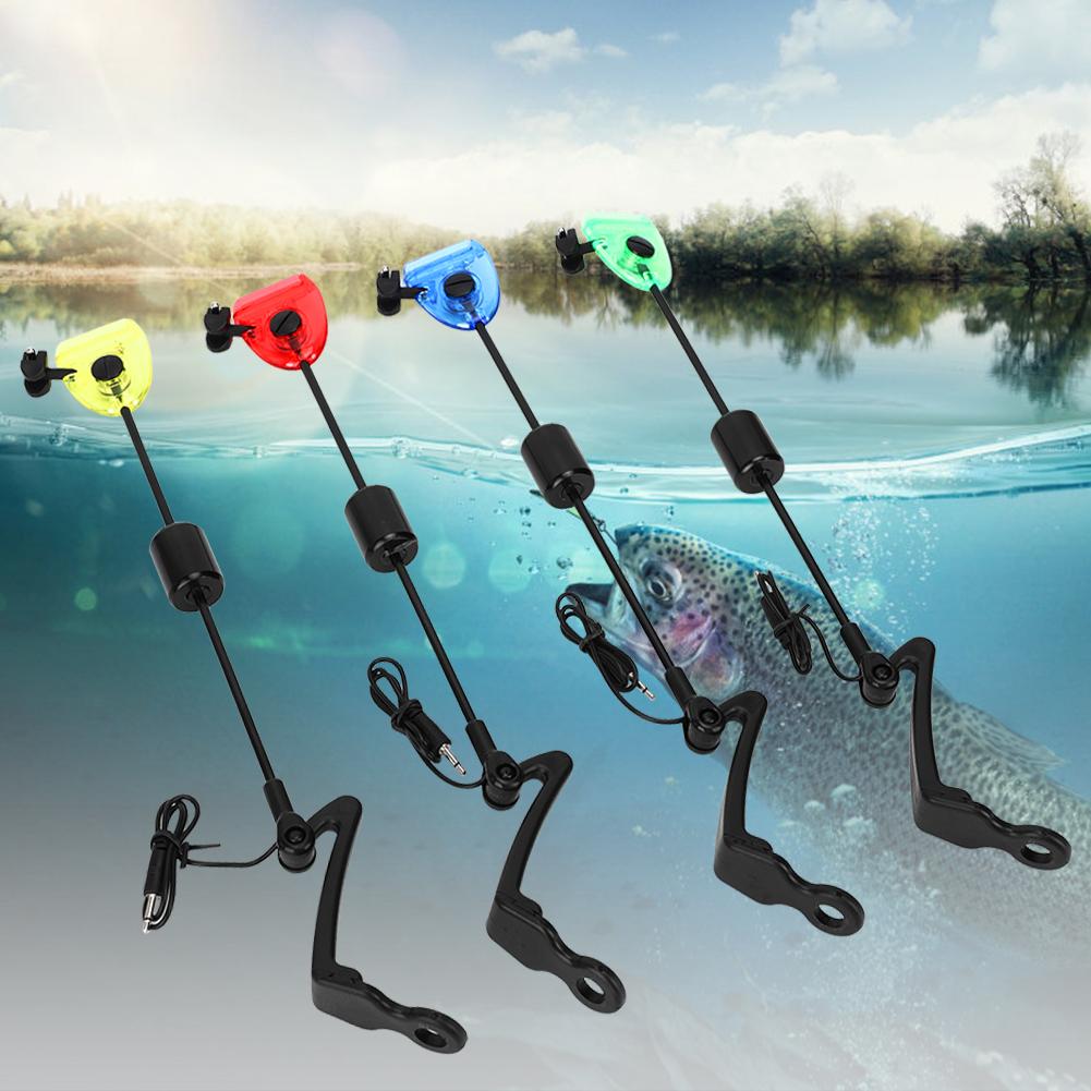 4 Pcs Plastic Fishing Bite Alarm Hangers Swinger Chain Indicator Sound & Light Alert Fish