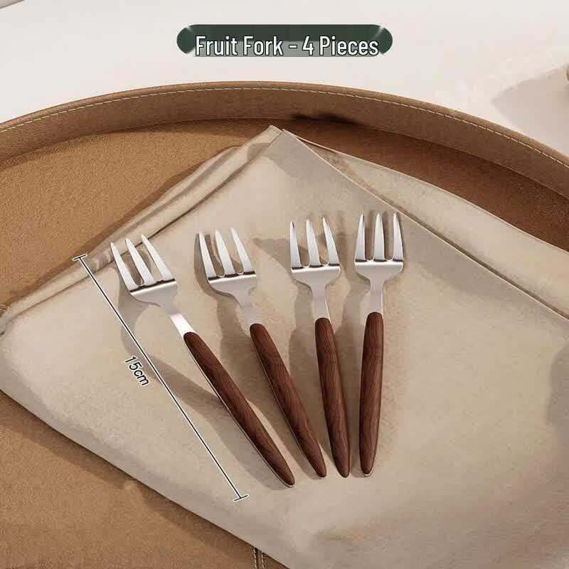 Vintage Style Fruit Fork Set with Walnut Wood Grain