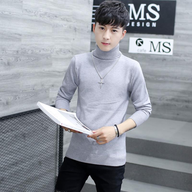 Fine Youthful Fashion Sweatwear Mens Anti-pilling High Quality Knitted Turtleneck Sweater Slim Fit Long Sleeve Pullover Solid Color Trend Men Clothing