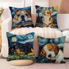 Catoon Starry Sky Dog Cushion Cover Natural Linen Organic Fabric DoubleSided Printing Sofa Home Decor Breathable Bed Pillow