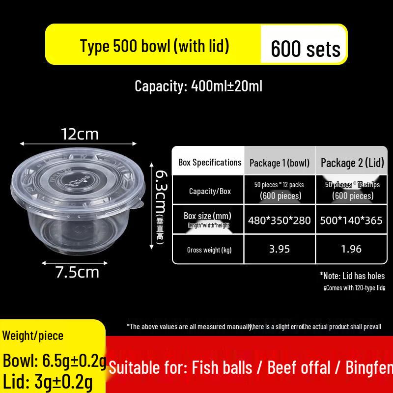 Disposable Leak-Proof Plastic Round Bowls with Chopsticks