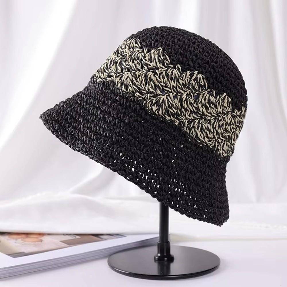 Large Brim Woven Hat Breathable Hollow Out Sun Protection Hat Sun Protection Foldable Bucket Hat Spring Summer Bucket Hats чёрный