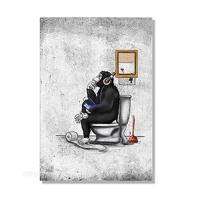 

Обезьяна сидит на унитазе и думает Картина на холсте Абстрактное животное Плакат Печать Настенная картина Декор для гостиной Безрамное 40x60cm No Framed