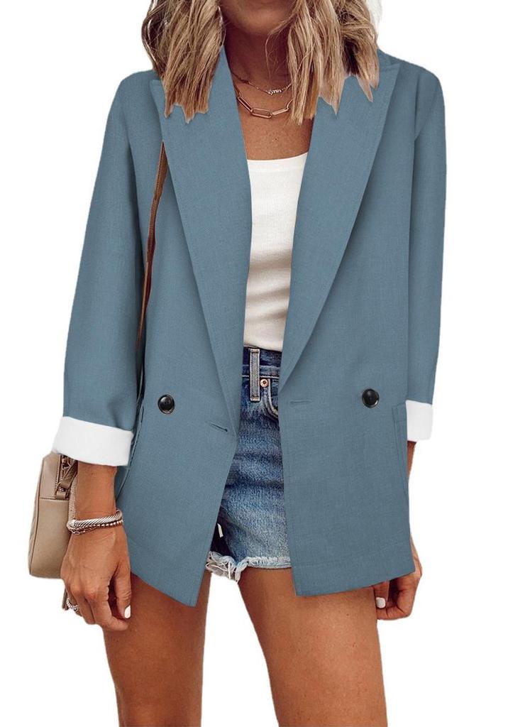 European & American Fashion 2025 Solid Color Long Sleeve Suit Jacket for Spring/Autumn