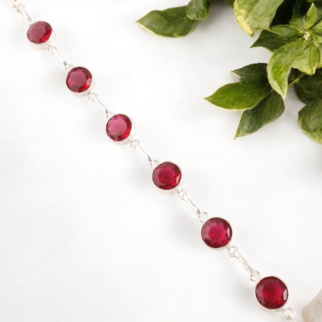 Różowy Rubelit Kamień Szlachetny Srebro Próby 925 Ręcznie Robiona Biżuteria Okrągły Kamień Bransoletka RB-14-15