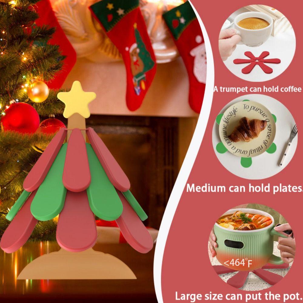 Non-slip Dishes Heat Insulation Pad Suction Cup Base Tree Table Mat Christmas Decoration