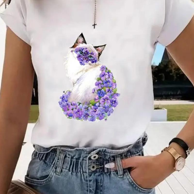Short Sleeve Print Clothes Women Spring Summer FeUnisex Tee Fashion Cat Love Sweet Valentine Shirt Lady Graphic Tshirt Clothing