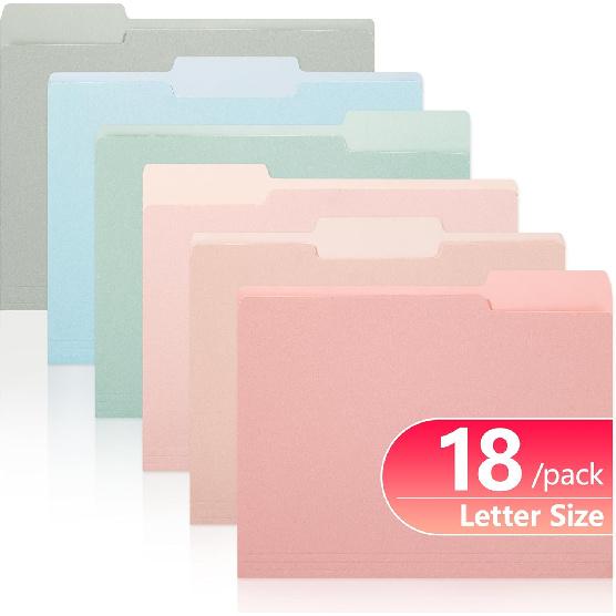Two Tone Colored File Folders,18 Pack 6 Pastel Colors Manilla Folders 8.5x11,Assorted Colors 1/3 Cut Tab File Folders Letter Size,School Business