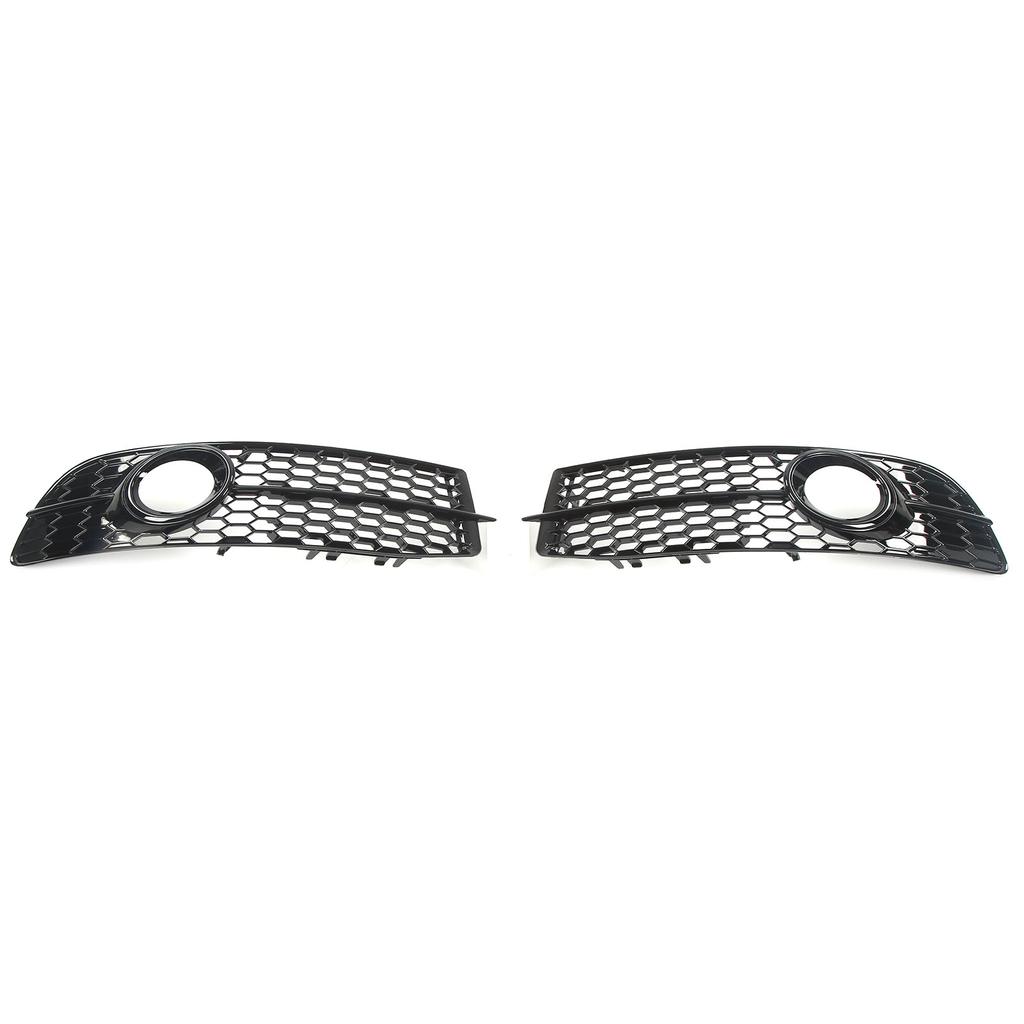 2pcs Front Foglight Grille Left Right Mesh Style Glossy Black Replacement for A6 C6 2008‑2011