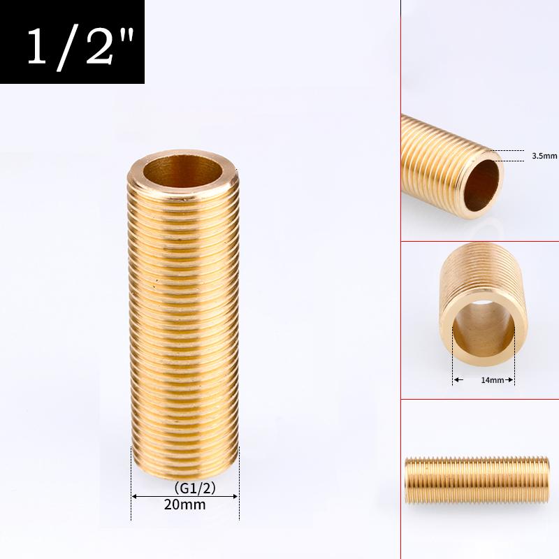 1~10pcs BSP 1/2" L:30~120mm Brass Full Hollow Threaded Tube Nipple DIY Lighting Accessories Lighting Base Connecting Accessories