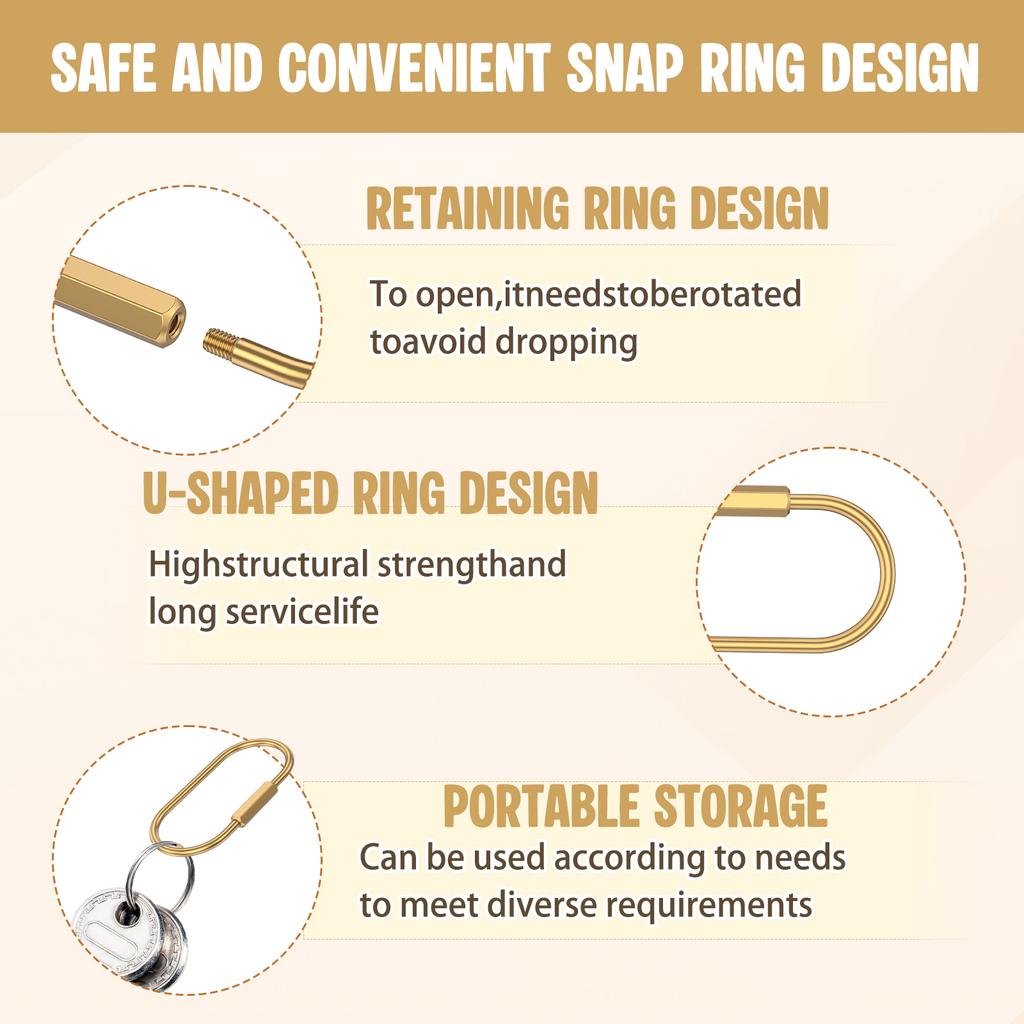 Brass Key Ring Gold Key Chain Organizer Holder Men Women Keychain with Secure Screw Locking for Key Handbag Mountaineering Bags