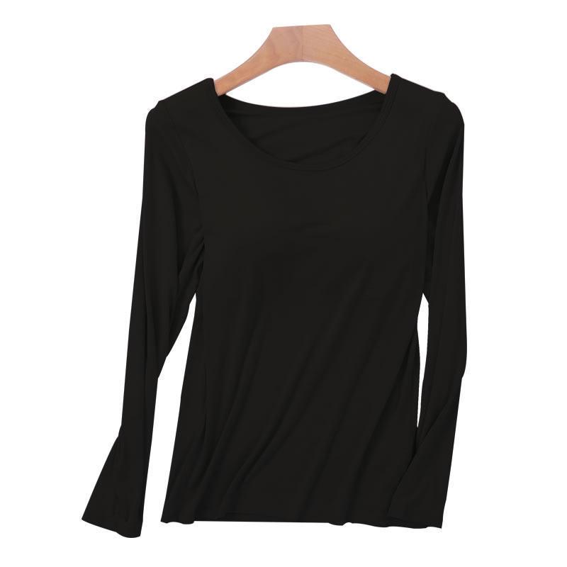 Modal Long Sleeve Thermal Undershirt with Built-in Padded Bra for Women