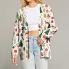 Women's Fashion Long Sleeve Print V-Neck Button Loose Cardigan Top