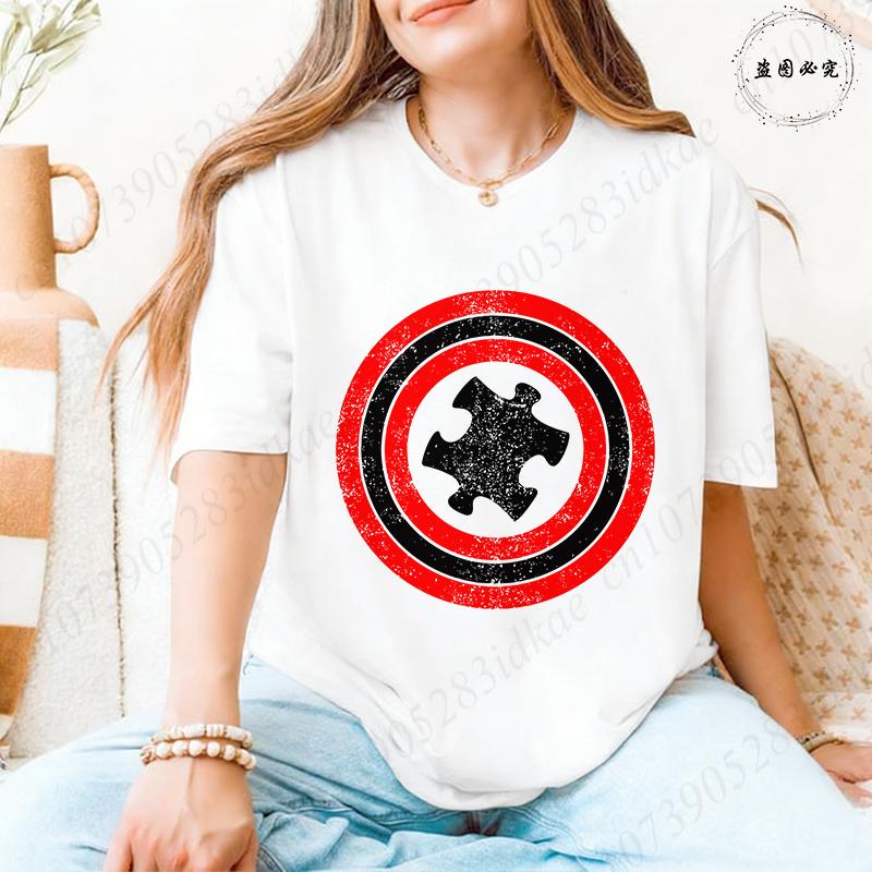 Autismus-Bewusstsein T-Shirts für Unisex: Schild Puzzle-Stück Grafik Kurzarm-Oberteile 2026 Trendige Lässige Mode Tägliche Wear T-Shirts