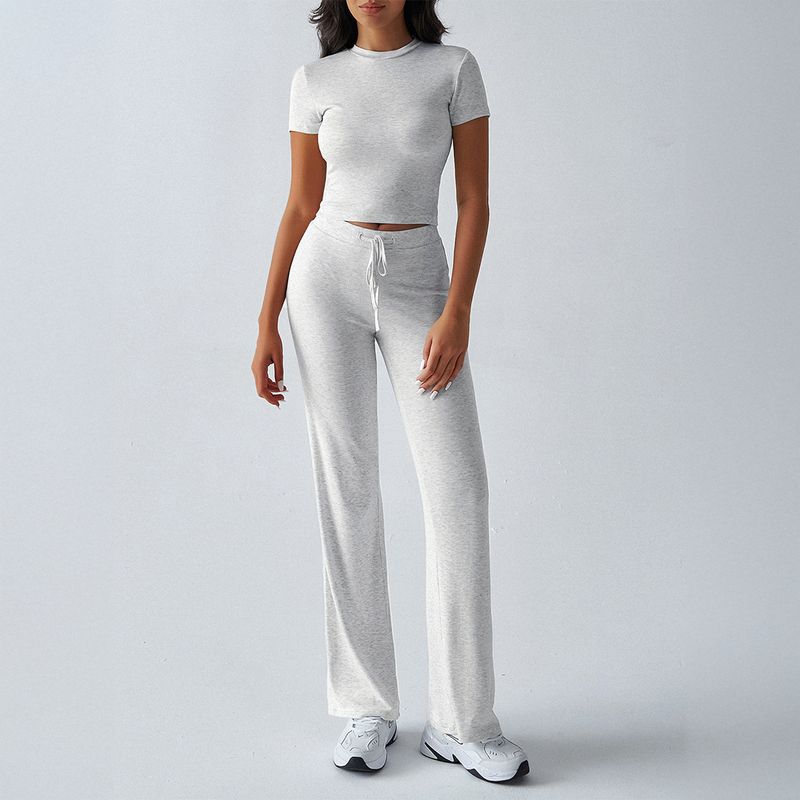 round Neck Neck T-shirt Casual Pants Set Pure Color Crew Neck T-shirt Casual Pants Suit