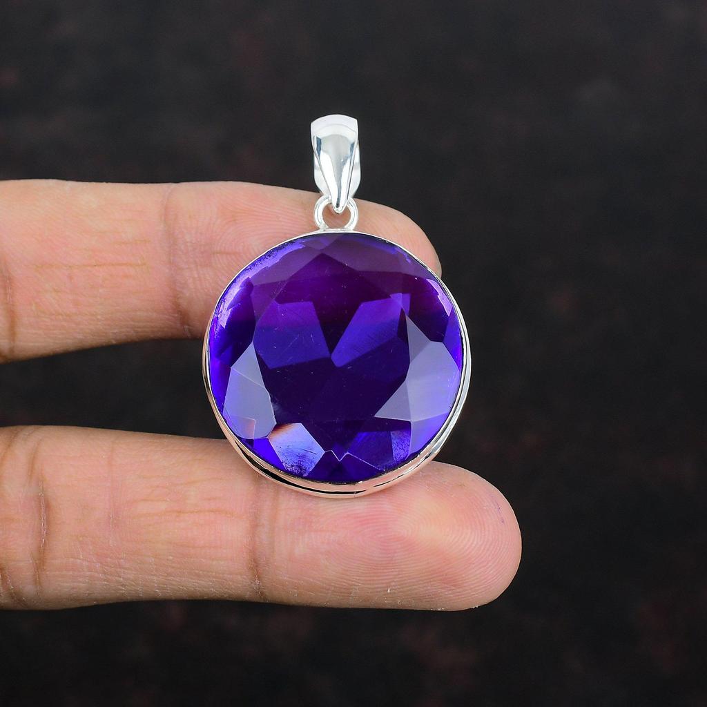 Faceted African Amethyst Pendant 925 Sterling Silver Pendant Antique Pendant African Amethyst Gemstone Jewelry Handmade Pendant Wedding Gift