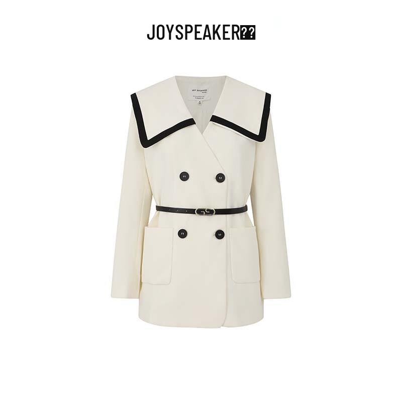 

JOY SPEAKER Women s Navy Collar Cinch-Waist Jacket One Size