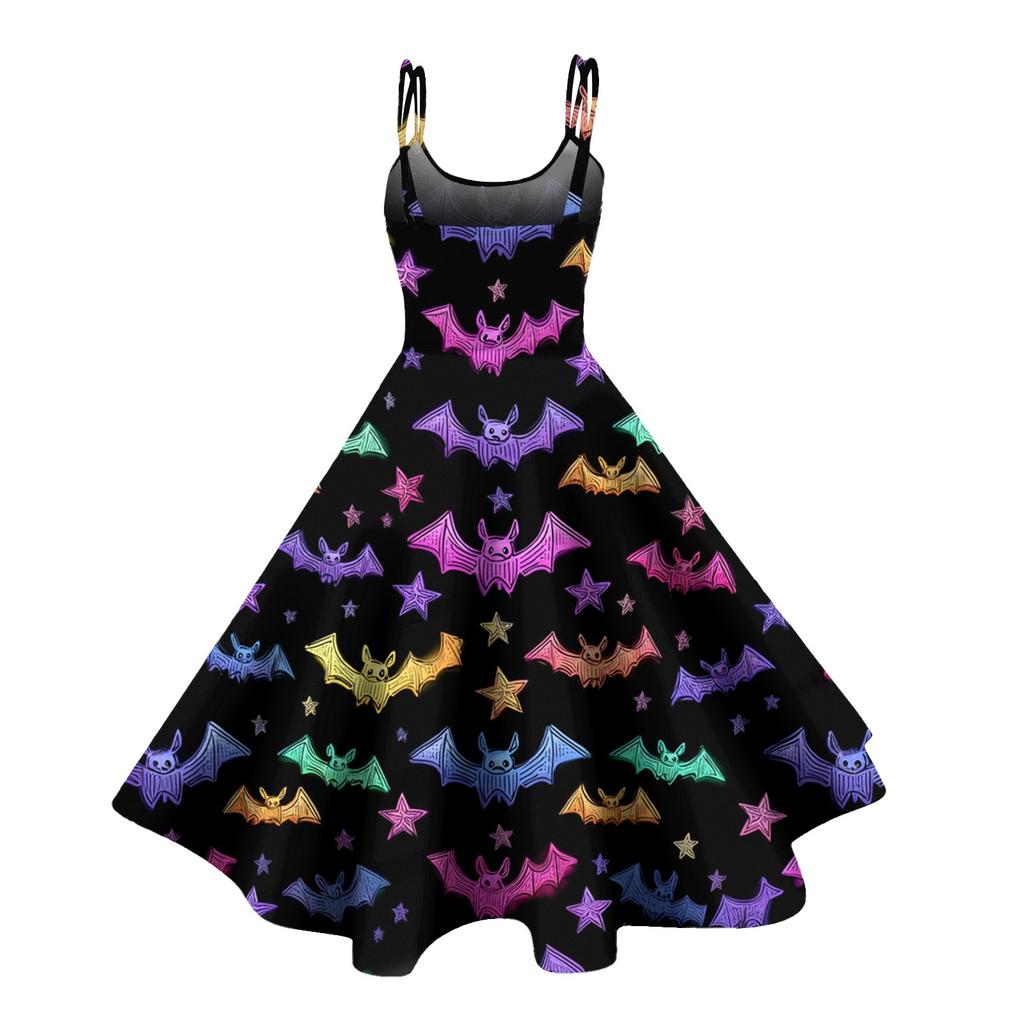 Women's Halloween Print Sexy Off-The-Shoulder Punk Vintage Dress