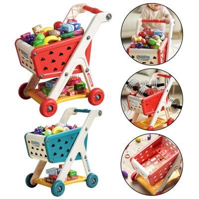Kinder Einkaufswagen Spielzeug mit 25 Obst Gemüse Mini Lebensmittel Zubehör Rollenspiel Einkaufen Pretend Shopping Trolley Spiel Lebensmittel