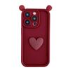 Burgundy Three-dimensional Ear Love Applies To iPhone17Promax Mobile Phone Case Apple 16/15 Cute 14/13
