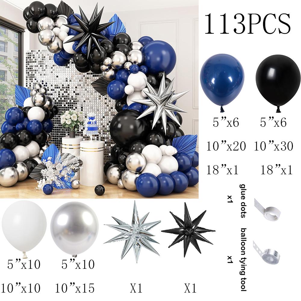 

Blue Theme Balloon Kit Arch Royal Blue Black White Silver Balloons Garland Exploding Star Foil Globos Birthday Party Decoration AS Picture