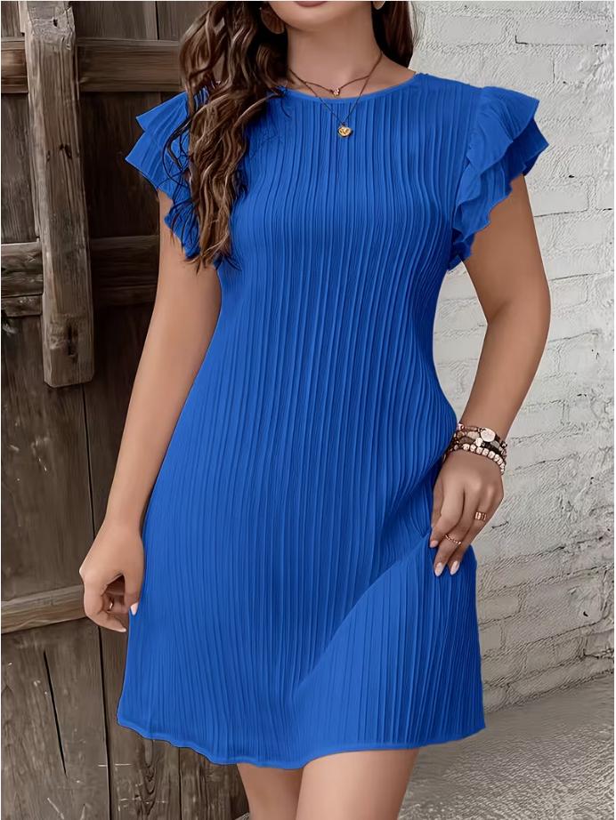 2026 High-End Pleated Ruffled Solid Color Patchwork Dress for Spring/Summer 2XL