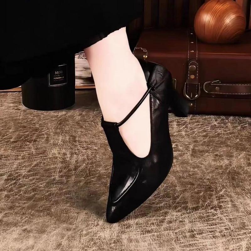 

Autumn New Style Pointed-toe, Thick-heeled, One-piece Shoes with Velcro Straps and Soft-soled High Heels for Women 34 чорний