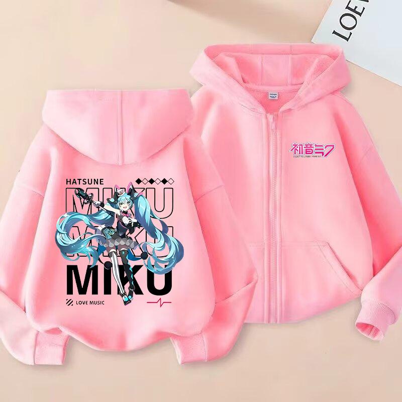 Felpe con zip Hatsune Miku Cappotto Ragazze Cardigan Carino con Cappuccio Giacca Primavera Autunno Bambini Maniche Lunghe Moda Abbigliamento Bambini Regalo
