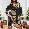 Women Plus Size V Neck Long Sleeve Abstract Printed Fitted Midi Dress
