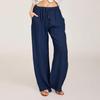Women Harem Pants Elastic Waist Adjustable Drawstring Wide Leg Trousers with Pockets Solid Color Casual Lounge Pants