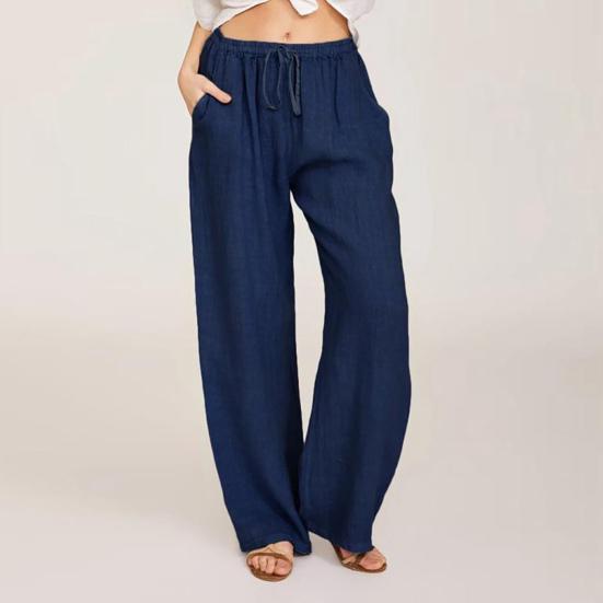 Women Harem Pants Elastic Waist Adjustable Drawstring Wide Leg Trousers with Pockets Solid Color Casual Lounge Pants