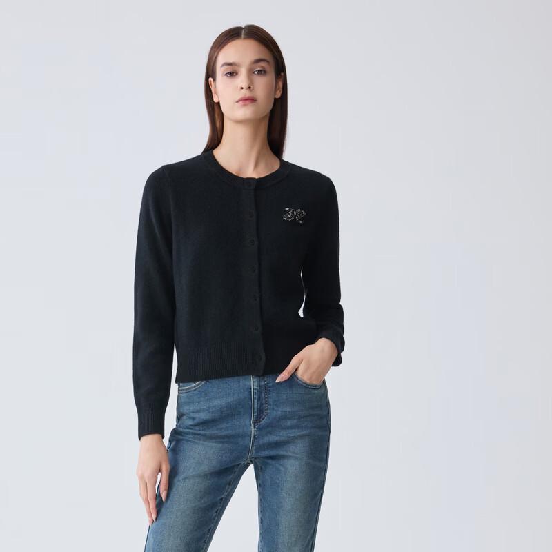 ELLASSAY Women s Round Neck Cashmere Blend Cardigan Sweater M