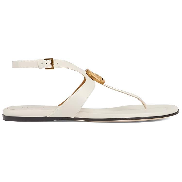 Gucci Double G Leather One Strap Sandals Women's White 746030 BKO00 9049