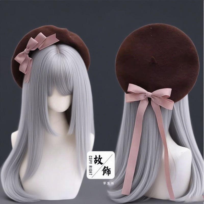 Winter Women's Hat Lolita Cosplay Caps Y2k Accessories Cute Core Beret Women Bow Headwear for Women Hat Ladies Y2k Hat Japanese
