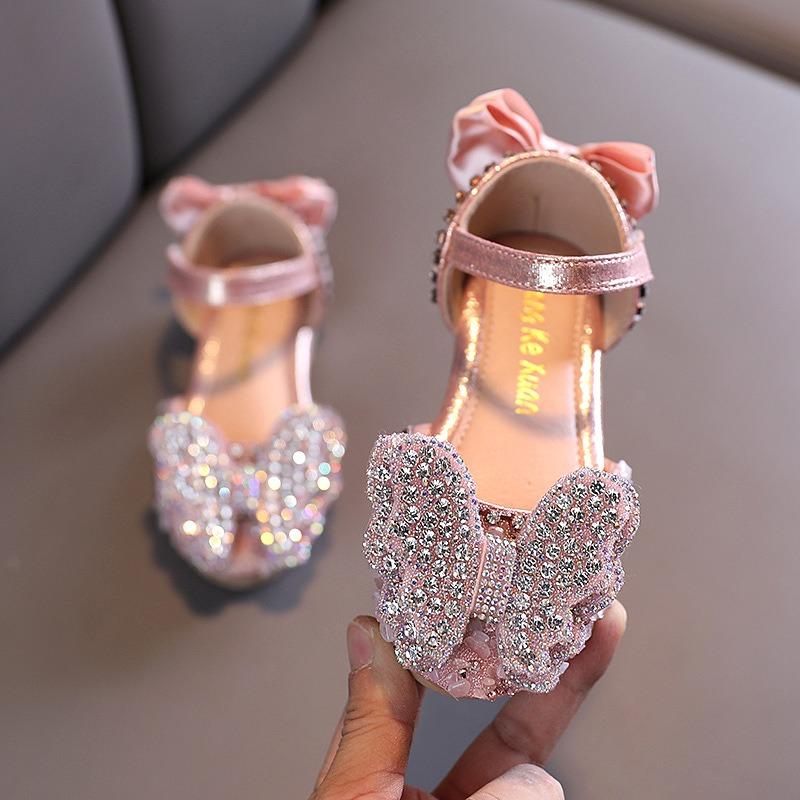 Summer New Style Korean Rhinestone Bowknot Girls' Sandals, Princess Shoes, Children's Shoes, Spring Style Girls' Leather Shoes, Trendy