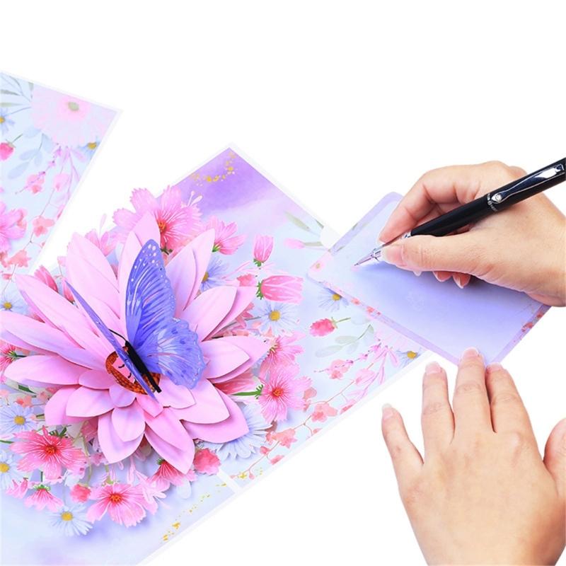 Mothers Day Greeting Card 3D Popup Flower Butterfly Card Blessing Message Thank You Card for Wife Mom Postcards Gift