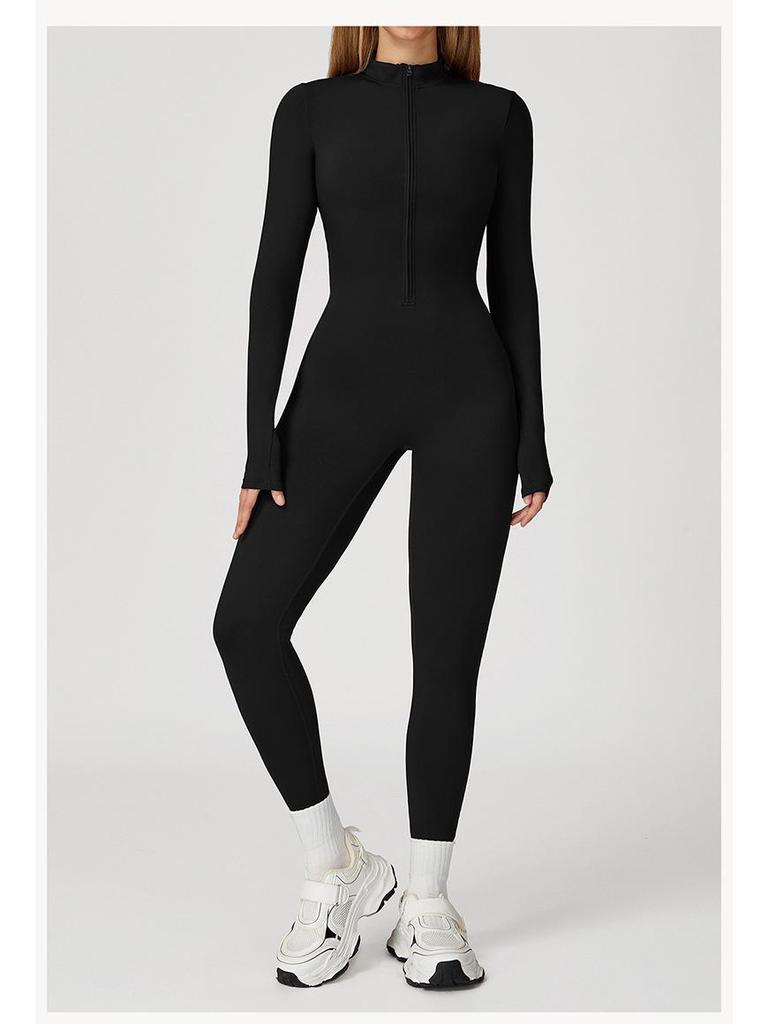 Plush Zipper Jumpsuit - Warm, Slimming, Long Sleeve Sportswear for Winter & Autumn
