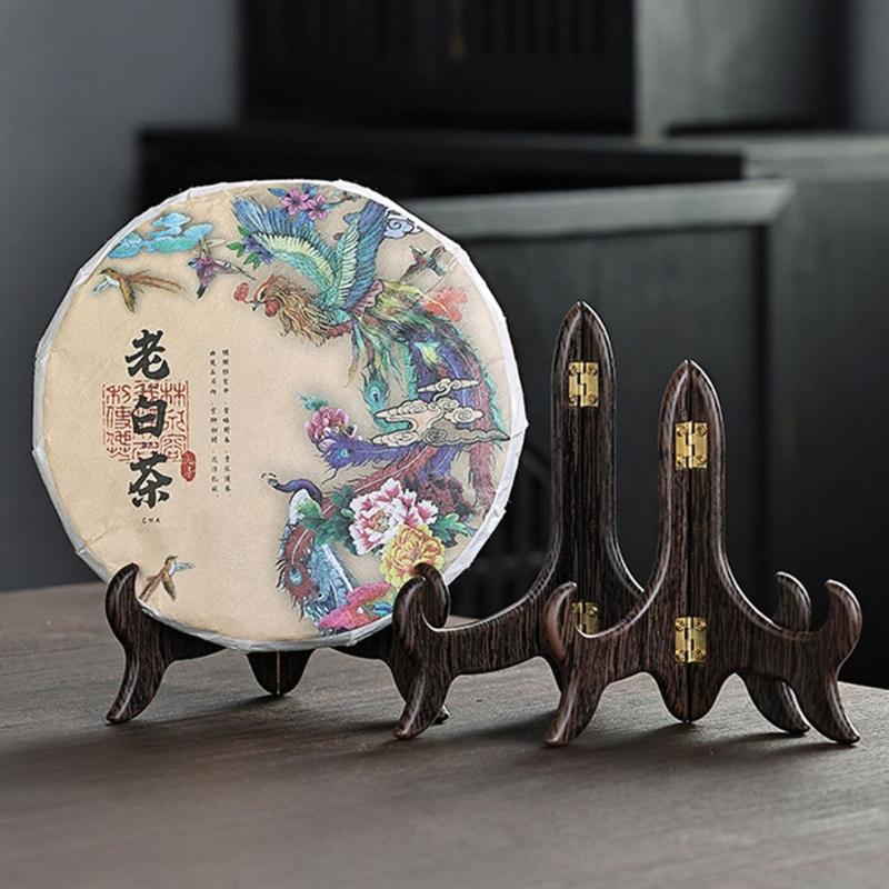 Pack of 2 Sturdy Wooden Tea Holder Racks for Exhibiting Tea Cakes Plate Display Bracket Desktop Dish Holder