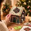 Wooden Christmas Houses Craft Set with Rhinestones Painting Piece, Pearls-Style Accents, and Tools for Hands-On Decorating