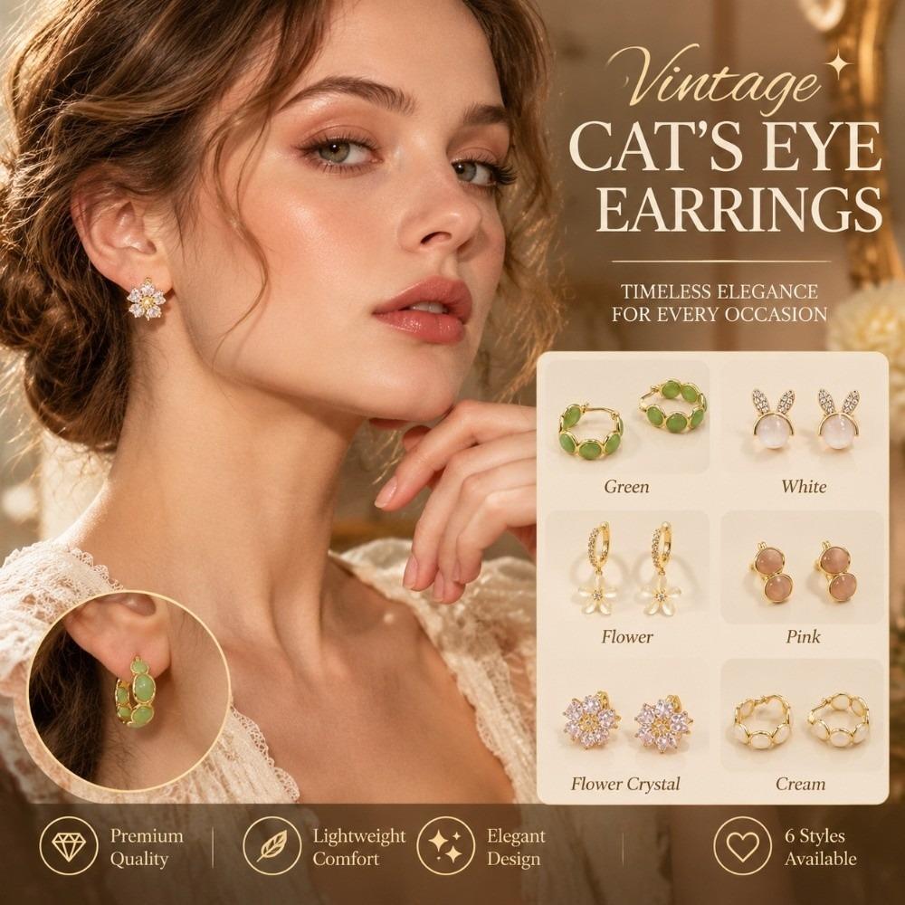 Cat's Eye Stone Cat Eye Hoop Earrings Flower Daisy Drop Earrings Huggie Earrings Women Girls