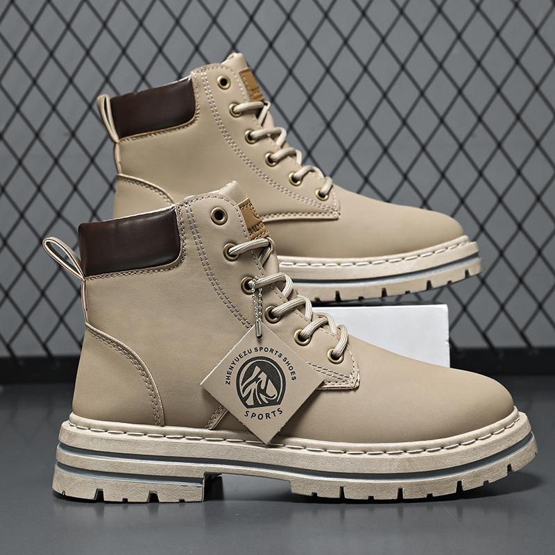 Pánské zimní boty Martin 2024 s vysokým svrškem v britském retro stylu, žluté boty zvyšující výšku s tlustou podrážkou, pracovní boty