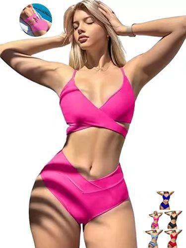 European And American New Bikini Solid Color Lace-Up Sexy Bikini Split Swimsuit Swimsuit Women