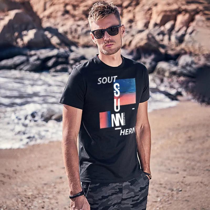 

Мужской летний принтованный круглый вырез пуловер универсальный летний повседневный свободный короткий рукав мужской топ тонкая футболка S