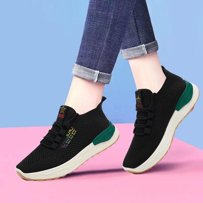 Foreign trade women's shoes thick sole, light and comfortable, one-pedal lazy shoes, flying woven mesh breathable Korean version of sports and leisure
