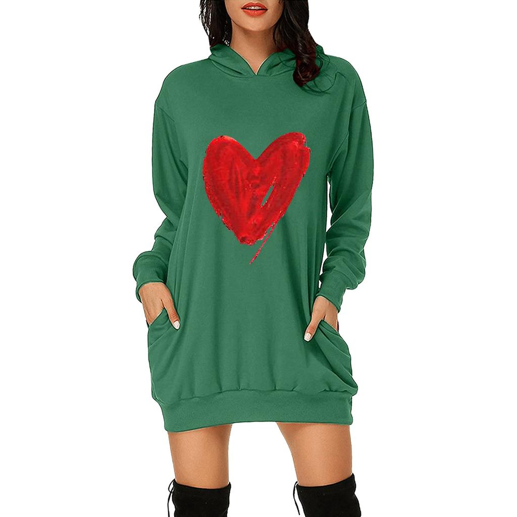 Cheap Women's Valentine's Day Sweatshirt Printed Dress Hoodie Pocket