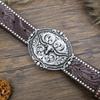 Western Denim Belt Carved Bull Head Vintage Edge Beads Men'S Punk Hip Hop Pu Leather